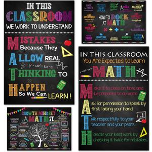 4 x BEAWART Math Posters, 4 Pack 11x17 Classroom Chart for Teacher Elementary | Supplies for Students, Decorations for Elementary, Middle, High School, Mathematics Education, Essential Signs Must Haves