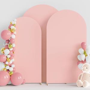 Wokceer Wedding Arch Cover (7.2FT, 6.6FT, 6FT) Set of 3 Spandex Fitted Wedding Arch Stand Covers for Round Top Chiara Arch Backdrop Stands Cover for Birthday Party Ceremony Banquet Decor Pale Pink