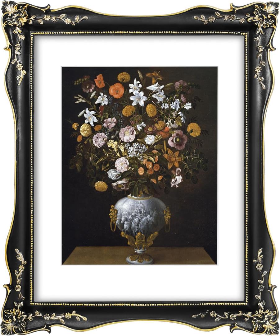 SIMON'S SHOP Black Picture Frame 11x14 Matted to 8x10, Vintage 11x14 Picture Frame with Mat, Victorian Gothic Poster Frame for Gallery Wall and Tabletop Display