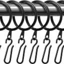 Amyhill 60 Pieces 1.26 Inch Metal Drapery Curtain Rings Hanging Rings with 60 Pieces Metal Curtain Pin Hooks for Drapes Window Door Shower(32 mm,Black)