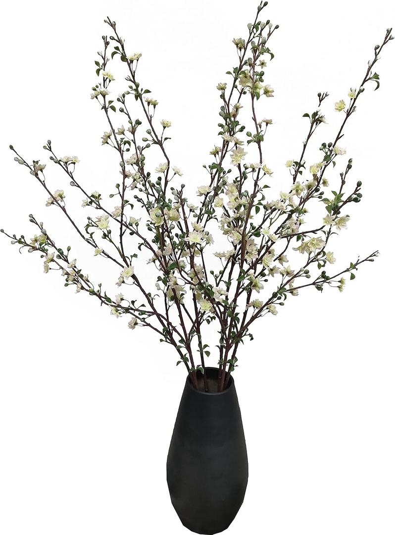 ATFL Artificial Plum Blossom Flowers, 6 Pcs Light Pink Cherry Blossom Flowers, Fake Branches for Vase, Faux Cherry Blossom Stems for Table Accessories Party Beach Theme Office Home Decor (Light Pink)