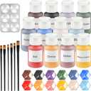 Dunzoom Underglaze for Ceramics Kit Underglaze Paint Colors 12 Ceramic Clay Assorted Colors in 2 Ounce with 6 Pcs Paint Brushes and a Paint Tray Concentrated Opaque Liquid (Underglaze)