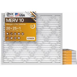 BNX TruFilter 20x25x1 MERV 10 (6-Pack) AC Furnace Air Filter - MADE IN USA - Pleated Air Conditioner HVAC AC Furnace Filters - Removes Odor, Mold, Bacteria, Smoke