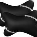Car Neck Pillows Diamond Seat Auto Headrest Cushion Head Rest Neck 2 Pack Headrest Fit for Most Cars Universal Car Pillow Support Relax Crystal Rhinestone Pu Leather Bling Interior(Black)