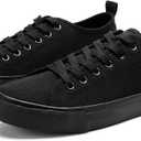 Canvas Shoes for Women Casual Low Top Sneakers Fashion Womens Tennis Shoes with Extra Laces (6, All Black)
