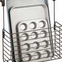 mDesign Over The Cupboard Hanging Storage Basket Metal Bakeware Organiser and Cutting Board Holder Excellent Kitchen Storage Solution Bronze