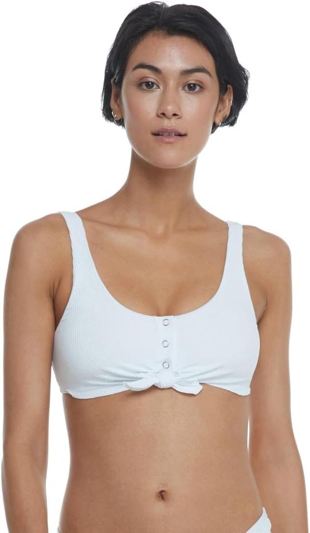 Body Glove Women's Kate Crop Bikini Top Swimsuit with Front Tie (Ibiza Ribbed White), S