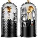 2 Pack 360 Rotating Silverware Organizer, Utensil Holder with Lid for Kitchen Counter Silverware Caddy with Drainage Dustproof Flatware Holder for Cutlery Spoon Fork (Diamond Black,3 Slot)