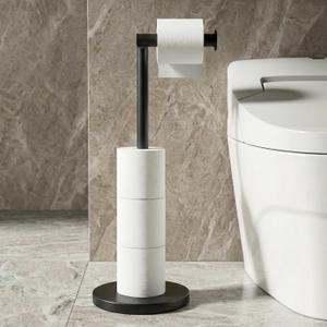 Cesun Extra Weighted Base Toilet Paper Holder Stand - SUS304 Rust Proof Free Standing Tissue Roll Holder for 4 Rolls, No Tipping, No Slipping, Matte Black