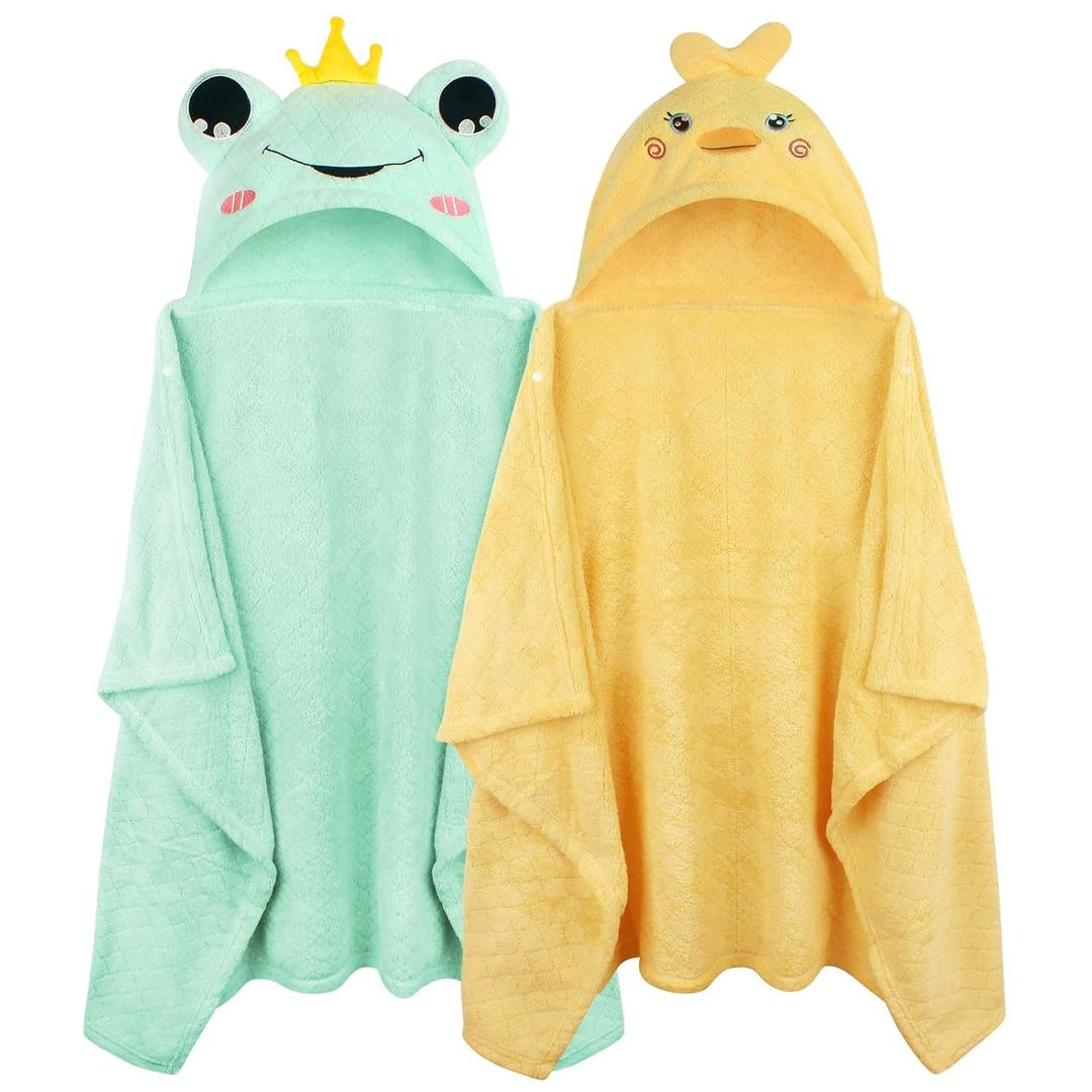 Toddler Bath Towel Hooded Kids Towel Bath Baby Towels with Hood for Boy Girl 0-5 Years, 2-Pack Soft Absorbent Baby Bath Towels Toddler Towels, Large Thick 50''x32'' Kids Hooded Towel for Toddlers (Green & Yellow)