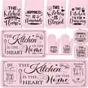 10 Pcs Christmas Farmhouse Kitchen Decor and Accessories Set 4 Kitchen Towels 2 Pot Holders 2 Oven Mitts 2 Rugs for Thanksgiving Cooking Baking Daughter Mom Gifts, (Pink,Classic Style)