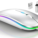 Wireless Bluetooth Mouse for MacBook Air/Mac/Pro/Laptop/Computer/PC,Rechargeable Dual Mode Switch Mouse Bluetooth 5.2/3.0 and 2.4GHz USB Receiver (Silver) 