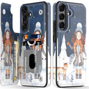 LETO for Samsung Galaxy A15 5G Wallet Case - Flip Folio Leather Kickstand - Credit Card Holder - Fashionable Flower Designs - Protective Phone Cover for Women and Girls - 6.5" - A Girl and Cat