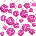 Kolldenn 48 Pcs Pink Disco Ball Hanging Swirls 70s Singles Retro Theme Party Decorations Easy to Hang Ceiling Streamers for Disco Fever Cowgirl Bachelorette Hippie 70s 80s Birthday Party Supplies