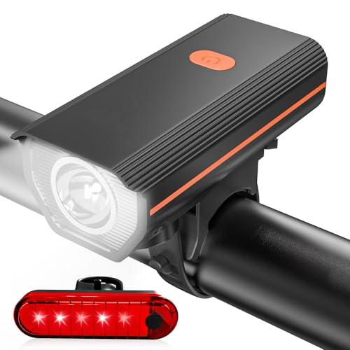 KUNHAK Rechargeable Bike Lights, Ultra Bright Bike Lights for Night Riding, Road Mountain Bike Accessories for Kids Adults - Headlight with Tail Light