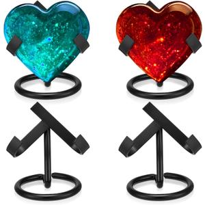Shimeyao 4 Pcs Metal Crystal Heart Stone Stand Crystal Ball Holder Rock Display Stand Mineral Specimen Display Easel Holder for Gemstones Fossils Agate Slabs Plates (Black,2 x 2.36 x 2.56 Inch)