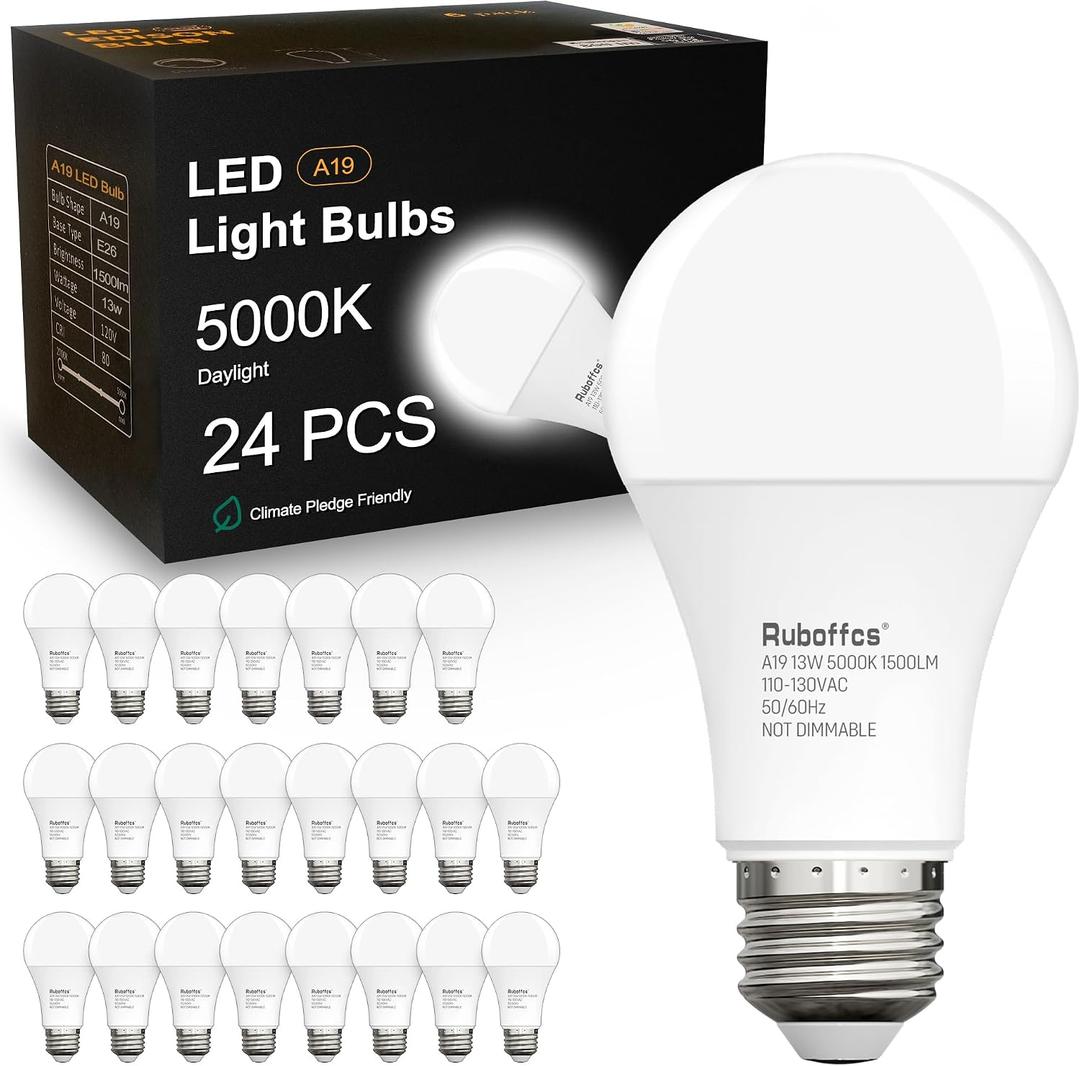 A19 LED Light Bulbs,Daylight 5000K,100 Watt Equivalent,24 Packs