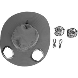 Solar Fan Hat with Wide Brim for Men and Women, Dual Removable Solar Fans, Adjustable Drawstring Grey - Breathable Sunproof Outdoor Cooling for Fishing, Hiking, Beach (Gray)