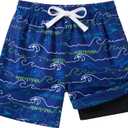westwolf Boys Swim Trunks Compression Liner Bathing Suit Quick Dry Swimsuit 5-16T (10-12, A White Blue 02)