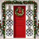 6 Pcs Christmas Hanging Sign Decorations Plaid Wreaths Door Sign Plastic Round Peace Joy Love Decorative Sign with Rope for Xmas Holiday Party Front Door Windows Walls Decor (Black and White)