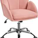 Yaheetech Pink Desk Chair Vanity Chair Comfy Velvet Chair Cute Desk Chair for Home Office Modern Swivel Rolling Chair for Bedroom, Living Room, Makeup Room Women