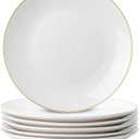BTaT- White Dessert Plates with Gold Rim, Set of 6, 8" Round, Porcelain, Elegant Style, Dinner Plates