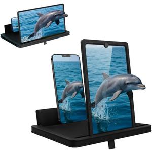 Screen Magnifier for Cell Phone with Adjustable Stand, Foldable Phone Screen Magnifier for Movies & Videos, Hands-Free Viewing, Compatible with All Smartphones (Black, 10'')