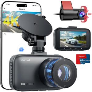 Dash Cam Front and Rear, 4K Dual Dash Cam with CPL Filter, Dash Camera for Cars-5GHz WiFi, 3" IPS Screen Dashcams for Cars with 64GB Card, App Control, Night Vision, Parking Monitor, Support 256GB Max