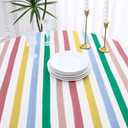 misaya Round Fitted Tablecloth with Elastic Edge, 100% Waterproof Oil Proof Plastic Table Cover, Vinyl Flannel Backed Tablecloth Fits 36"-44" Round Tables for Dinner, Outdoor, Picnic, Colorful Stripes
