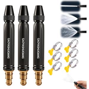 Home High-Pressure Car Wash Water Gun with Booster Nozzle and Hose,Heavy Duty Adjustable Twist Hose Nozzle Jet Sweeper Nozzle for Watering Plants and Vegetables(3PCS)