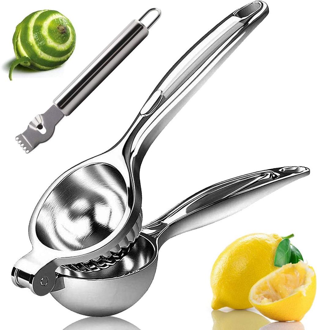 Lemon Squeezer, Fast Effortless Juice Extraction with Large Metal Citrus Juicer, Maximum Yield Heavy Duty Hand Lime Squeezer, Manual Lemon Juicer Press, Easy to Use w/Stainless Steel Zester (Silver)