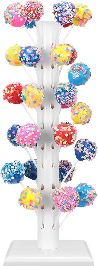 Wood Lollipop Stand, 60 Holes Cake Pop Stand, Tree Lollipop Holder, Lollipop Display Stand, Decorative Candy Table Stand Dessert Stand, White Lollipop Cake Stand for Baby Showers Anniversaries Party (1 PCS)