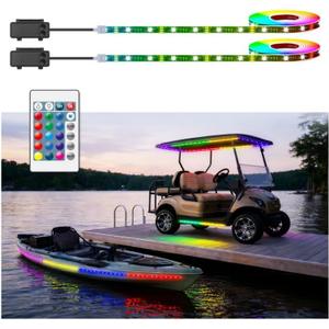 Battery Operated Marine Submersible Boat Lights Strip, 2 Pcs 4FT 9V IP68 RGB Golf Cart Canopy Roof Underglow Lights, Kayak Paddleboard Light, Boat Interior Deck Courtesy Light