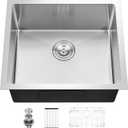 PEPO 21x18 Undermount Kitchen Sink, 16 Gauge Stainless Steel Single Bowl with Strainer, Handmade Bar Prep Sink for RV and Outdoor, 21x18x10inch
