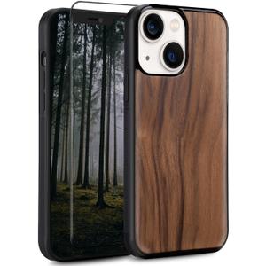 Wood Case for iPhone 14 Plus - Real Natural Wood,- Slim Shockproof Hybrid Wooden Cover (Walnut, iPhone 14 Plus)