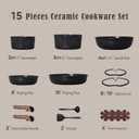 CAROTE 15Pcs Ceramic Cookware Set, Pots and Pans Set Non stick, Kitchen Cooking Set with Detachable Handle, Non Toxic Induction Cookware, Dishwasher/Oven Safe, PFAS Free, Black&Gold