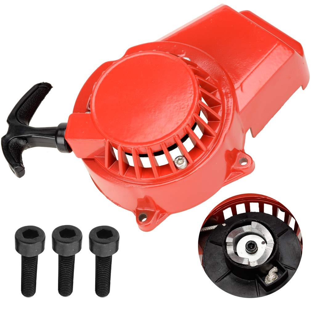 HIAORS Alloy Pull Start Recoil Starter With Screws for 47cc 49cc 2 Stroke Super Pocket Rocket Bike 50cc SYX Moto SSR SX50 Coolster Mototec Demon Chinese Kids Pit Dirt Bike ATV Quad Mini Moto Parts Red