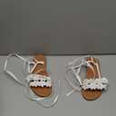 GORGLITTER Women's Flower Lace Up Sandals Floral Open Toe Strappy Tie Up Flat Sandals (9, White)
