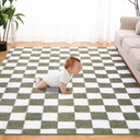 Super Soft Rug for Bedroom, 6x9 Ft Green and White Area Rug Classic Checkered Shaggy Anti-Skid High Pile Soft Fluffy Rug Fuzzy Carpet for Living Room Bedroom Kids Room Nursery, Dorm Home Decor