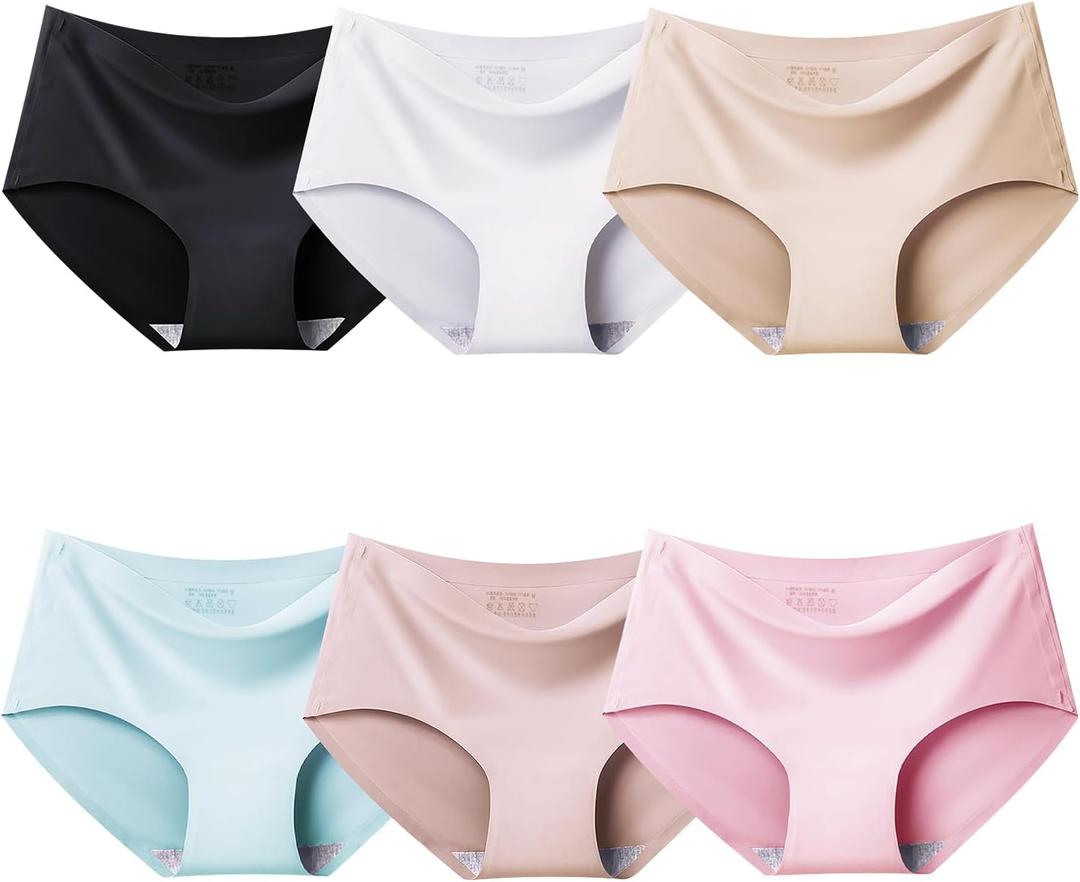 Domee Teen Girls Seamless Underwear No Show Panties Pack of 6 Invisible Briefs (14-16 Years, Classic Color, XL)