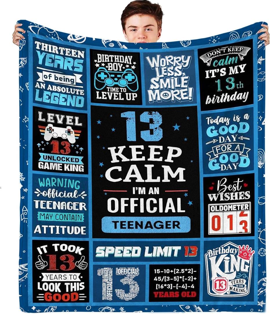 13th Birthday Decorations for Boys - 13 Year Old Boy Gifts Birthday Kids Blanket 50 x 40 Inches Warm Flannel Throw Blankets Present Coolest Gifts for 13 Year Old Birthday