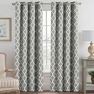 H.VERSAILTEX Blackout Curtains for Living Room/ Bedroom Thermal Insulated Energy Saving Grommet Window Curtain Drapes (2 Panels) Geometric Moroccan Printed Draperies, Dove and White, 52 by 84 Inch