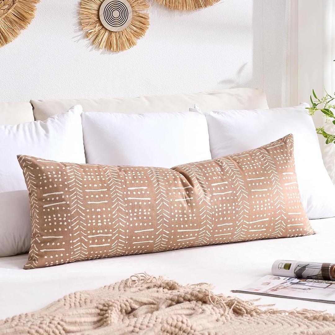 Brown Boho Body Pillows Covers Decorative Long Lumbar Accent Throw Pillow Covers Large Queen 20x54 1 Piece for Bed Sleeping Oversize Bedroom Farmhouse Home Dcor