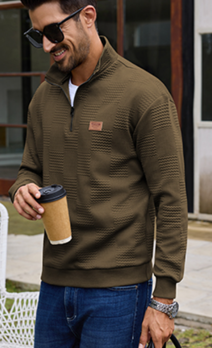 URRU Men's Quarter Zip Pullover Sweatshirt Mock Neck Long Sleeve Sweater Slim Fit Casual Polo Sweaters XL