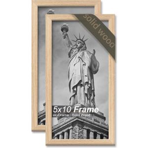 Natural Solid Wood 5x10 Picture Frame, Display 5 x 10 Inch Picture Poster Photo, Vertical & Horizontal Wall Hanging - 2 Pack/Natural/5"x10"