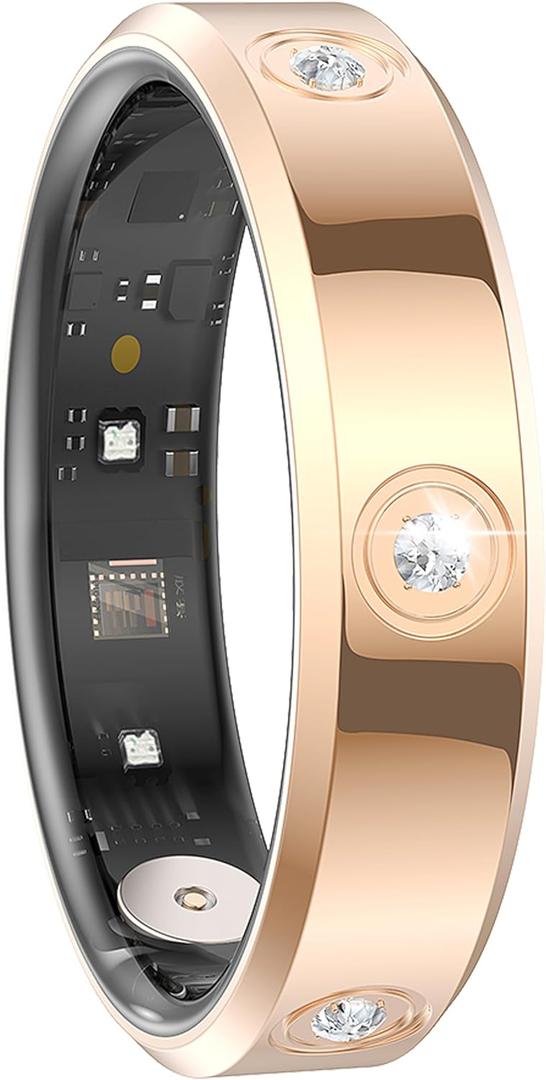 Smart Ring Ultra Narrow Heart Rate Monitor Diamond Comfortable Sleep Ring Health Fitness Tracker Pedometer Step Counter Calories Waterproof Ladies Smart Rings for Women Men Anillo Inteligente (#9, Rose Gold)