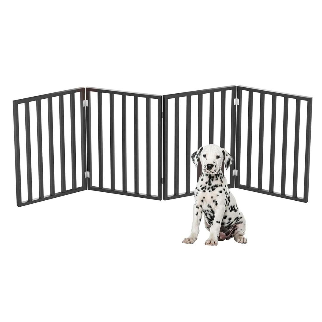 Pet Gate - 4-Panel Indoor Foldable Dog Fence for Stairs, Hallways, or Doorways - 72x24-Inch Wood Freestanding Dog Gates by PETMAKER (Black)