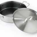 DELARLO 8 Quart Tri-Ply Stainless Steel Non Stick Braiser Pan with Lid, 13 Inch Deep Frying Pan, Large Saute Pan, Jumbo Cooker, Induction Compatible, Heavy Duty and Oven Safe