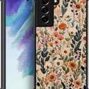 for Samsung Galaxy S21 Case,Soft Silicone Shockproof Bumper Camera Protection Phone Case-Dark Embroidery Flower