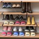 2 Pcs Expandable Shoe Rack Organizer for Closet 16.5-31.5 Inch Adjustable Retractable Hanging Cabinet Shoe Shelf Storage for Space Saving (Black)